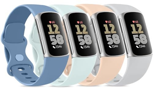 Vancle Fitbit Charge 5/6 Bracelet de Rechange en Silicone Souple Pour Homme et Femme - Lot de 4