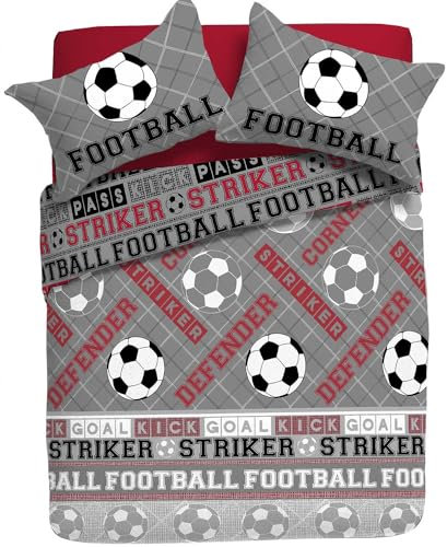 Red Grey Football Single Duvet Cover Set Reversible Boys Bedding With Pillowcase s (RED/GREY DUVET COVER SET, Single)