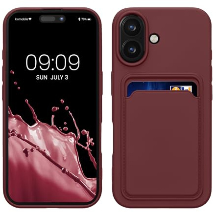 kwmobile Handyhülle für Apple iPhone 16 Hülle mit Kartenfach - TPU Case - Kabelloses Laden - Schutzhülle Cover in Tawny Red