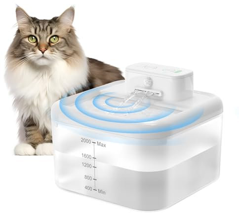 RUXAN Fontana per gatti da bere, fontana wireless per gatti 2200 mAh, fontana per gatti con finestra a livello dell'acqua, ciotola ultra silenziosa e salutare per animali domestici per gattini e cani