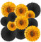 MOWO Gold Black Paper Fans Wall Decoration Background Ceiling Hanging Decoration for Birthday Graduation New Year Retirement Theme Party Decoration, 12pc