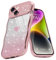 Teageo Cute Heart Pattern Curly Phone Case for iPhone 14, Wave Frame Glitter Case for Girls Women Aesthetic Bling Cover Shockproof Soft TPU Bumper for iPhone 14, Pink