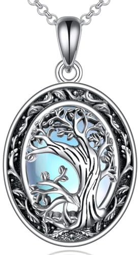 VONALA Baum des Lebens Halskette 925 Sterling Silber Mondstein Anhänger Kette Schmuck Geschenke für Damen (Vintage Baum des Lebens)