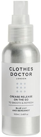 Clothes Doctor Crease Release Refreshing Clothing Spritz | Anti-Crease Wrinkle Smoothing Fabric Freshener Spray | Natural Fragrances, Cruelty-Free, Made in Britain | Blue Lily & Bergamot Scent