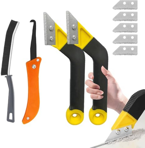 Fliesenfugen Entferner, 9 Stücke Fugenreiniger Fugenentferner Werkzeug Fliesenfugen Entfernen Werkzeug Groove Cleaning Tools mit 5 Ersatzklingen 1 Bürsten für Wand Badezimmer Fliesen
