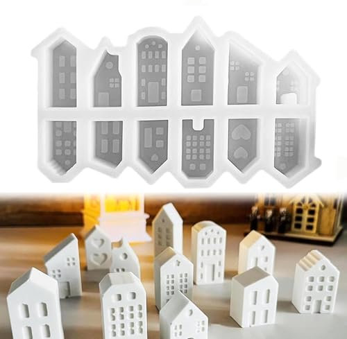 Silicone Casting Moulds - Pack of 12 Mini Houses for Plaster Casting