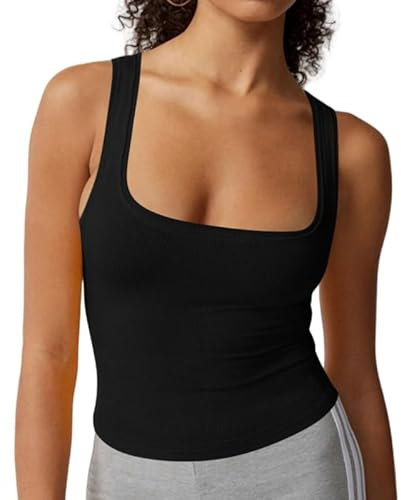 Haibang Canotta Donna Estiva Crop Top Slim Fit Tank Top Senza Maniche Canottiera Corto Sportiva con Scollo Quadrato Basic Aderente Sottogiacca Casual Elegante Maglietta Tinta Unita Shirt