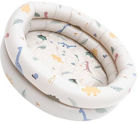 Gogogmee Petite Piscine Gonflable Ronde pour Bébé, Pataugeoire en PVC Épais Beige Rayé, Jardin Et Intérieur, Piscine Estivale Sécurisée pour Garçon Et Filles, Usage Familial Et Fêtes, Modèle 90 (460g