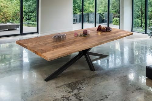SAM Esstisch Cali | 300 x 100 cm | Mangoholz | Farbe: Natur/rau | Spider-Gestell Metall Schwarz | Massivholz mit echter Baumkante | pflegeleichter Baumkantentisch/Esszimmertisch