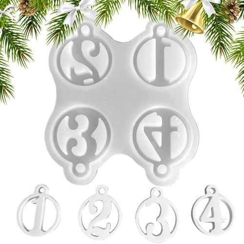 Silikonform Weihnachten Anhänger Rund Zahlen Anhänger Silikonform mit Zahlen 1-4 Silikonform Adventszahlen Silikonform Zahlen Anhänger Gießformen für Weihnachtsdeko Anhänger