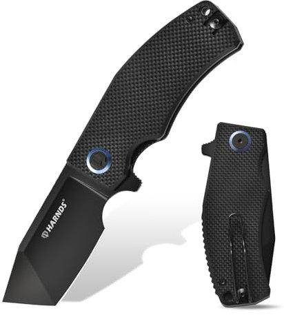 Harnds Couteau de Poche Lame en Acier D2 Couteau Pliant Lame Tanto Couteau EDC Avec Clip de Poche, Couteau de Camp,Manche en G10 ,Revenant (Noir - Noir Titane)
