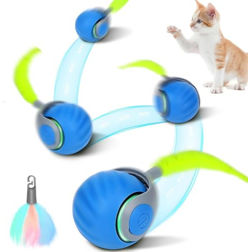 Speedy Tail Cat Toy, Smart Interactive Cat Toy with 2 Modes Adjustment, Automatic Moving Cat Toy Ball, USB Rechargeable Smart Cat Toys Ball for Indoor Outdoor Small Cats/Dogs, with Replacement Tail