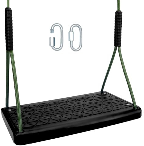 Yyiwhmy Schaukel Garten,Indoor Outdoor Gummi rutschfest Schaukelsitz mit 2 Karabinern und Höhenverstellbarem Seil (1,3m-2m) für Spielplatz Garten Schaukel Teens/Erwachsene,150KG/Schwarz