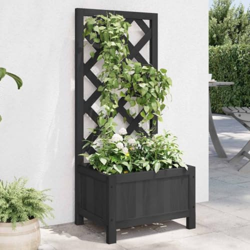 Myheimly Tannenholz Massiv Garten Spalier mit Blumenkasten Gartenspalier Rankgitter Rankhilfe Pflanzkasten Blumenkübel Schwarz,40 x 30 x 90 cm