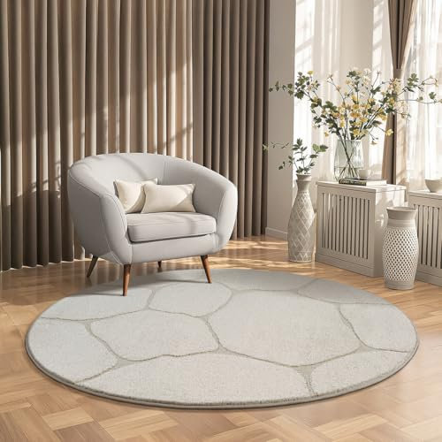 the carpet Everest - moderner Kurzflor Teppich Wohnzimmer Schlafzimmer mit Hoch-Tief-Effekt, 3D Effekt, hohe Flordichte und angenehm weich, Wabenmuster, Creme, 160 cm Rund