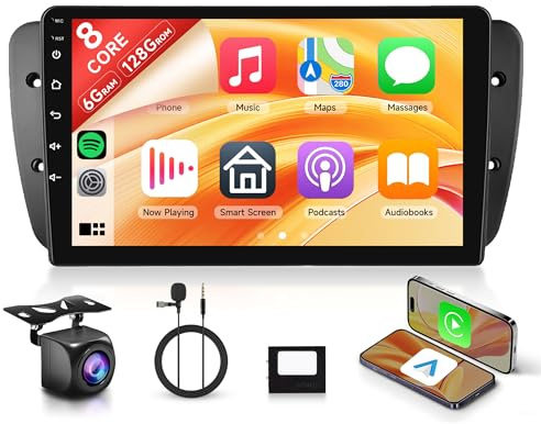 8 Kerne 6+128G Android Autoradio für SEAT Ibiza IV 6J 2009-2014 Kabellos Carplay 9 Zoll Touchscreen mit Android Auto Mirror Link Bluetooth FM/RDS/EQ/DSP WiFi GPS Navi Lenkradsteuerung Rückfahrkamera