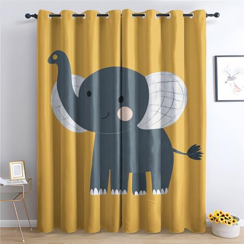 Luxfieo Elefant Vorhänge Kinder Süße Cartoon Tiere Vorhang Blickdicht Gardinen 166 cm Hoch Verdunklungsvorhänge mit Ösen Thermovorhang für Wohnzimmer Schlafzimmer Kinderzimmer Fenster Deko 2er Set T#1