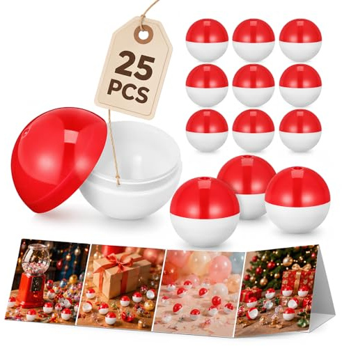 PartyKindom 25 Stück Runde Kunststoffkugeln zum Befüllen für Ostern und Feiertagsdekoration Langlebig und Sicher für Kleine Süßigkeiten Rot Weiß