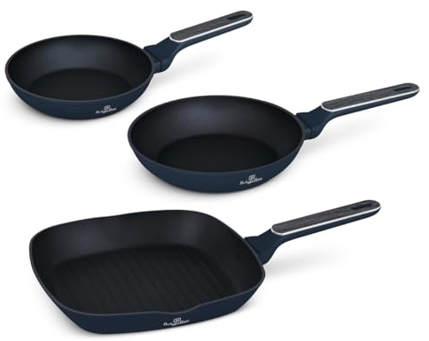 Berlinger Haus 3-teiliges Pfannen-Set aus geschmiedetem Aluminium, geeignet für Induktionsherde, ergonomischer Griff, PFOA-frei, Serie Deep Sea Collection