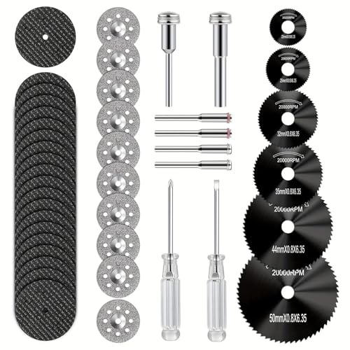 44 Pcs HSS Circular Saw Blades, Stainless steel Cutting Discs, Cutting Disc Set for Rotary Tool Accessories, Mini High Speed Steel Saw Blades,for Wood Metal Plastic Glass Stone DIY Craft