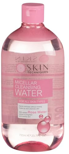Gentle cleansing meets glowing skin! Techniques Micellar Cleansing Water (700ml) removes makeup, and impurities effortlessly – no rinsing needed. Suitable for all skin.