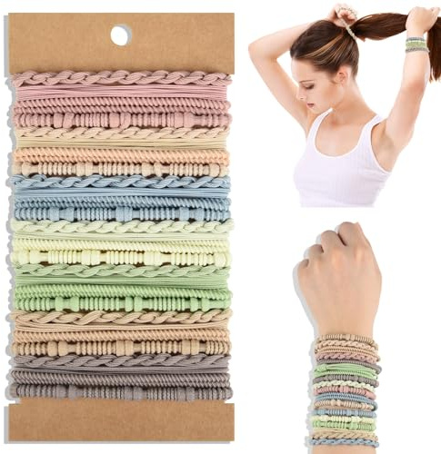 NEBURORA 28 Stück Boho-Haargummis, geflochtene elastische Armbänder, Haargummis, Pferdeschwanzhalter für Frauen und Mädchen mit dickem oder dünnem Haar, 4 Stile, mehrfarbig