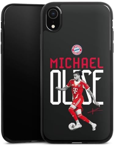 Slim Case extra dünn kompatibel mit Apple iPhone Xr Silikon Handyhülle schwarz Hülle FC Bayern München Michael Olise Offizielles Lizenzprodukt