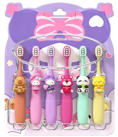 Capybara Kinderzahnbürsten Set, 6 Stück, Extra Weiche Borsten, Kleiner Bürstenkopf für Kinder von 3-12 Jahren, Reisezahnbürsten für Jungen und Mädchen (Stil 2)
