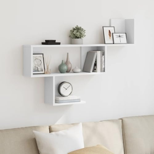 Owoxanthellate Wandregal Weiß 100x15x70 cm Holz 20 kg Tragkraft Bücher Küche Bohrfrei Wandhalter
