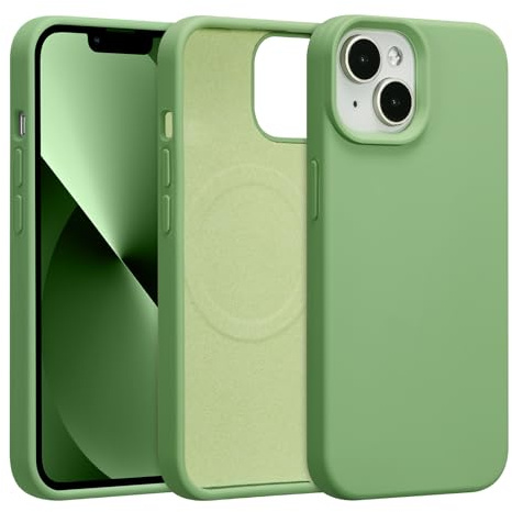 UCASONG Magnetic Liquid Silicone Phone Case for iPhone 15, Matcha Green | 6.1Inch, Compatible with MagSafe, Cute Plain Solid Color Slim Case, Soft Smooth Matte Shockproof Protective Cover