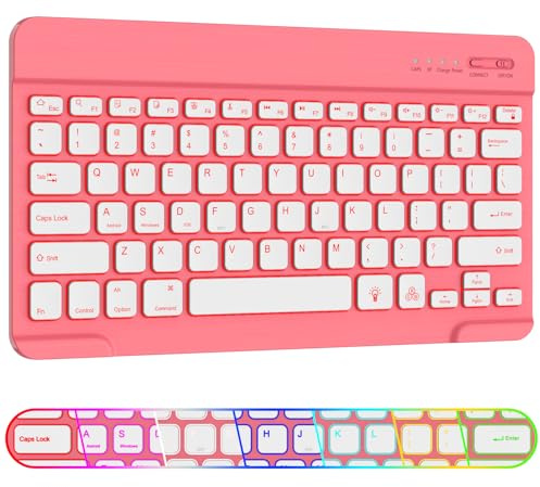 AMZBOSS Wireless Keyboard for iOS, Android and Windows, compatible with iPhone, iPad, Samsung, Lenovo, Huawei devices, Bluetooth Keyboard, portable small keyboard for office and study (Coral Dawn)