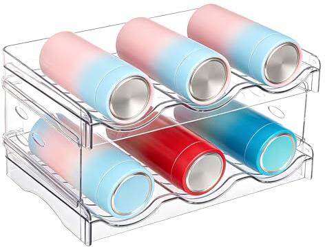 VINATO Stackable Fridge Bottle Holder Wine Bottle Holder Plastic Water Bottle Holder for Refrigerator Closet, Counter, Transparent (2 Shelves, 6 Bottles)