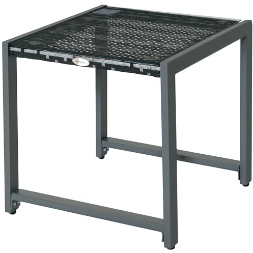WGYHOME Gartentisch Beistelltisch aus Polyrattan & Aluminium grau 50x49,5x50 cm, witterungsbeständig, stabil & platzsparend – ideal für Balkon, Garten & Terrasse