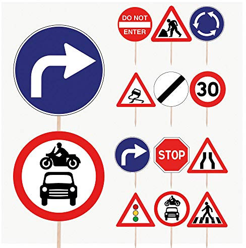 AK Giftshop Road Signs Cupcake Cake & Food Decorations Toppers Picks (pack of 14)