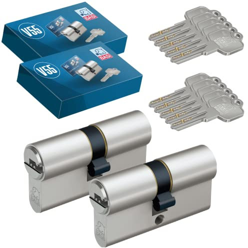BASI | 2er SET V55 Profil-Doppelzylinder N+G 35/40 mm | Gleichschließend | Zylinderschloss mit 5 Wendeschlüssel | Not- und Gefahrenfunktion | Pickingschutz & Anbohrschutz | Türzylinder Schließzylinder