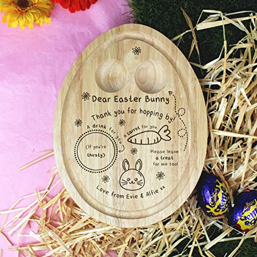 eBuyGB Personalised Dear Easter Bunny Treat Board, Egg Shaped Snack Serving Tray, Easter Gift for Kids, Children's Breakfast Board