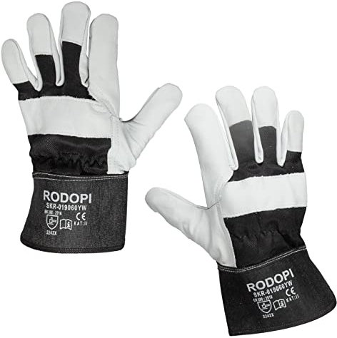 RODOPI Cowboy-Hide Arbeitshandschuhe Leder für Herren und Damen Bauhandschuhe Gr.8-11 Rindvollleder Gartenhandschuhe dornenfest EN 388:2016 Schutzhandschuhe (5 Paar, 9)