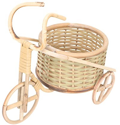 Happyyami Bamboo Woven Basket for Bicycle Woven Storage Basket Tricycle Shape Decorative Rattan Decor for Home