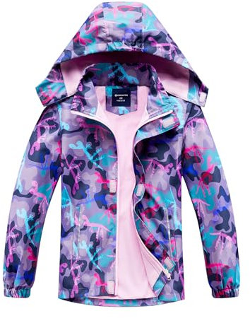 SERENYOU Mädchen Übergangsjacke Gefütterte Regenjacke Kinder Winddicht Warme Matschjacke mit Abtrennbare Kapuze DE:116-122 (manufacturers's size: 120) Stil 3