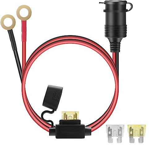 Thlevel 12V Verlängerungskabel Zigarettenanzünder Buchse 1 Meter 14AWG Kabel mit Ringkabelschuhe 20A Sicherung Ladegerät Adapter Auto Wasserdicht für 12V-24V Batterie Strom LKW Wohnmobil