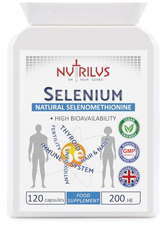 Nutrilus Selenium 120 Capsules 200µg - Natural Selenomethionine - High Bioavailability - High Strength - One-a-Day - Immune, Thyroid, Fertility - Hair and Nails