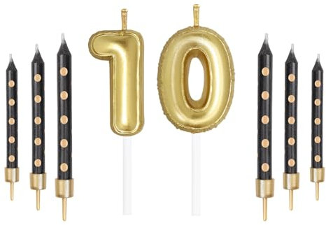 Schwarz Gold 10th Geburtstag Kerzen, Gold Zahl 10 Kerzen für Kuchen, Mädchen Jungen 10th Geburtstag Dekorationen, Schwarze Kerzen, Black Gold Kerzen Kuchen Topper für Geburtstag Party Dekor Hochzeit
