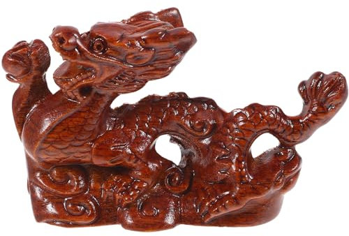 Statue De Dragon Chinois en Bois 10 Cm Figurine De Couleur en Bois Rouge Sculpture De Mascotte du 2024 Année du Dragon Décor pour La Richesse Bonne Chance Décoration de Maison