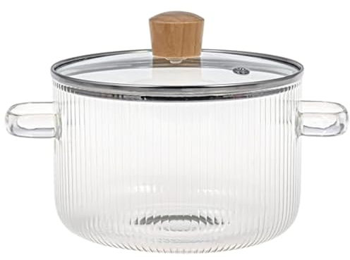 Olla de Vidrio con Tapa, 1,6 L Cacerola de vidrio 56 oz Resistente al calor de vidrio borosilicato utensilios de cocina Juego de ollas de vidrio acanalado con asas para sopa de leche de alimentos