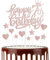 11pcs Happy 7th Birthday Cake Toppers - Rose Gold & Glitter Heart Stars for Girls' 7th Birthday Cake Decorations