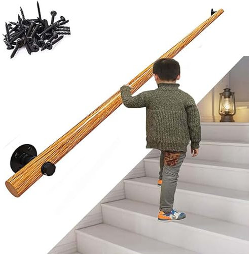 Gruytoie Treppenhandlauf, Rundes Eck-Komplettset, Hölzernes Geländergeländer, Wandstütze, Handgeländer Für Treppen, Holzfarbe