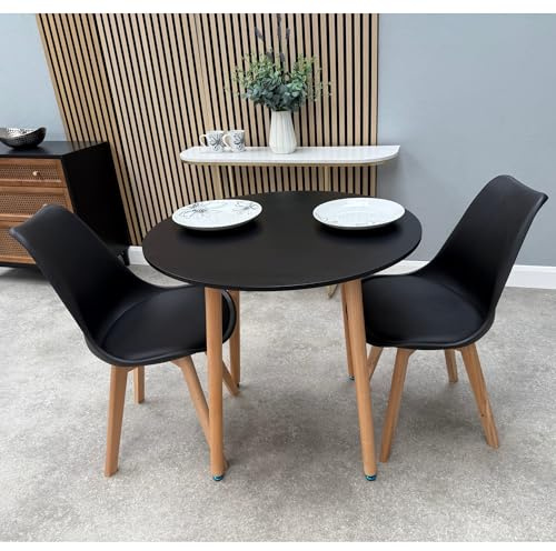 Life Interiors Dining Room Table Set for 2-80 cm Round Table & Dining Room Chairs Set of 2 with Cushions - PU Padded Seat w/Solid Wood Legs - Space Saving Modern Round Dining Set