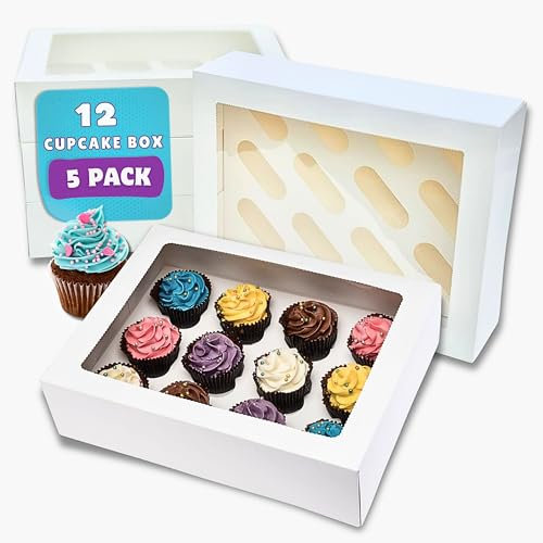 PACK N TRADE 5 Pcs cupcake boxes 12 hole - Multifunction Inserts Deep cake boxes for cupcakes – White cup cake boxes (34 x 26 x 9 cm) with Clear Window - Ideal for Muffins, Cupcakes