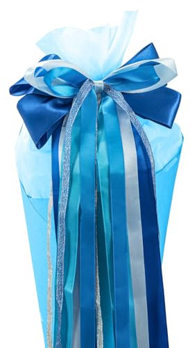 Kunoli Schleife Schultüte, Zuckertüten Schleife, Schultütenschleife für Mädchen Junge Deko Schulanfang Einschulung Deko, Fertig Gebunden ca. 60 x 20 cm (Blue)