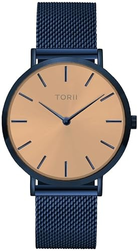 TORII Unisex-Uhr Roségold Edelstahl - rund Quarz N38NM.RN Milanaise-Armband Strichindizes wasserdicht 50 m